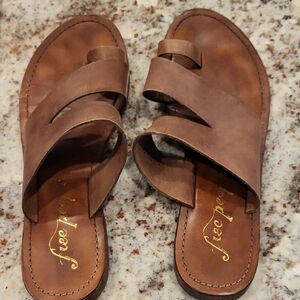 FREE PEOPLE Brown Leather Slide Sandals - Women's Casual Slip-On SZ 40